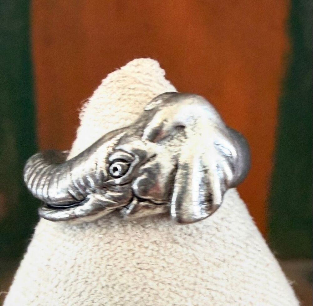 PRECO Elephant Wrap Ring Silver Tone Vintage Animal Statement Ring - Picture 3 of 11
